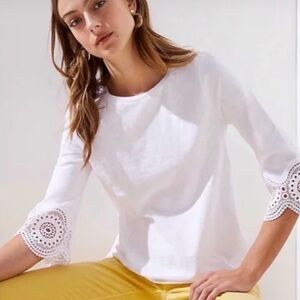 LOFT White Lace Cuff 3/4  Sleeve Top